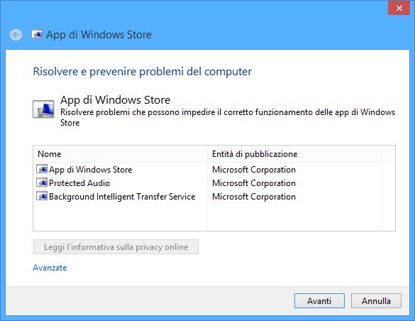 Utility di risoluzione problemi di Windows