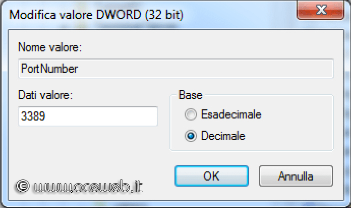 Regedit: modifica valore PortNumber per RDP rdp_edit_portnumber