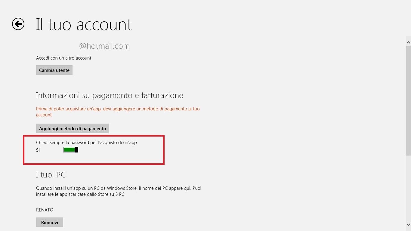 Disattivare la richiesta della password per l’acquisto nel Windows Store