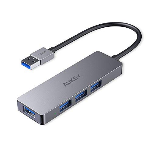 AUKEY Hub USB 4 Porte in Alluminio Super Sottile Hub USB 3.0 per Apple MacBook Air, Mac PRO/Mini, Microsoft Surface PRO, dell XPS 15 e Molti Altri Dispositivi Compatibili – Grigio