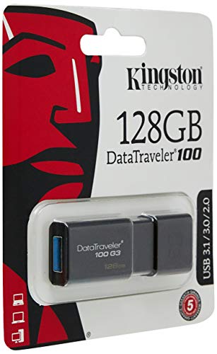 Kingston DT100G3/128 GB DataTraveler 100 G3, USB 3.0, 3.1 Flash Drive, 128 GB, Nero