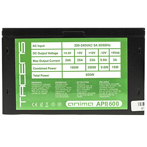 Tacens Anima APII600 – Alimentatore per pc, (600W, 12V, ventilatore 12cm, ATX, sistema anti-vibrazioni), nero