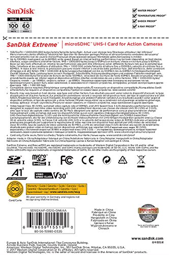 1625477254 186 SanDisk Extreme 32 Gb per Action Camera MicroSDHC con Adattatore - SanDisk Extreme 32 Gb per Action Camera, MicroSDHC con Adattatore SD Twinpack, Classe 10, U3, V30, A1, Velocità di Lettura fino a 100 Mb/s