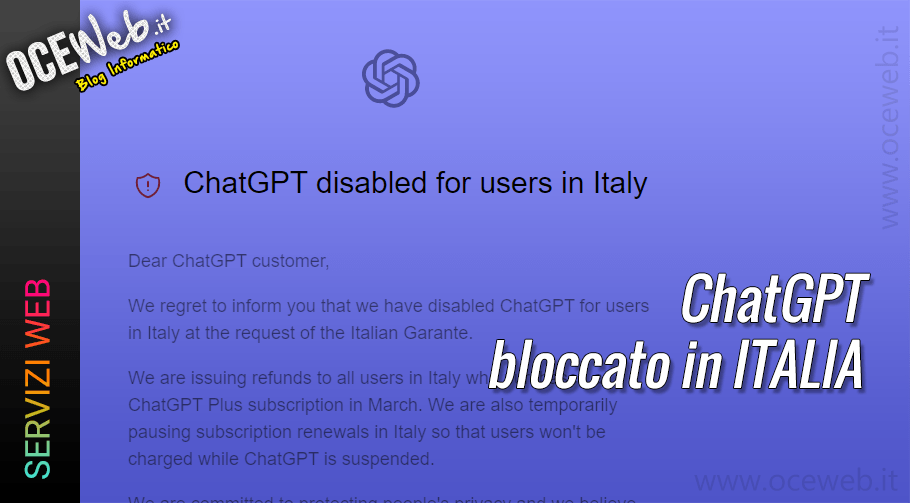 ChatGPT disabilitato per l'Italia!