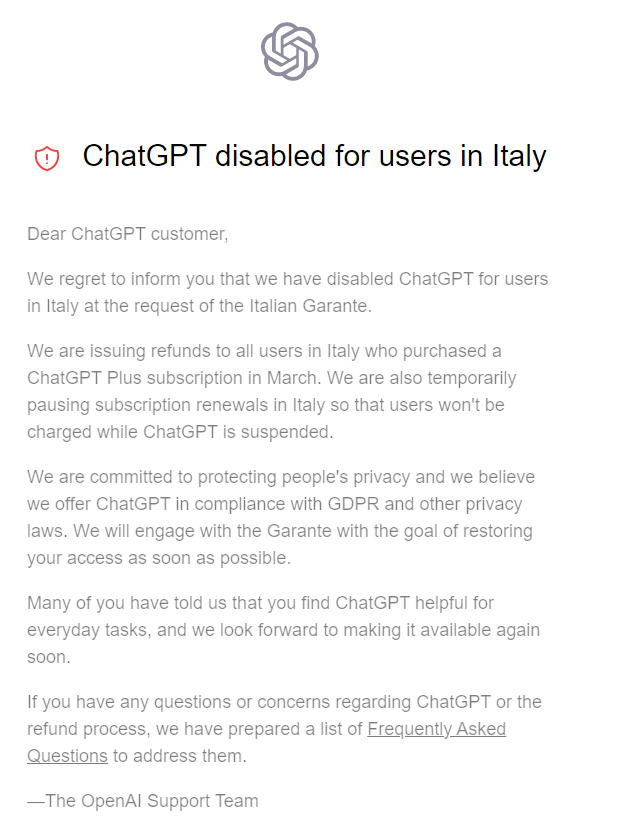 ChatGPT disabilitato per l'Italia!