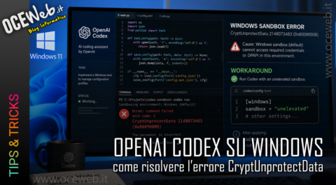 Codex su Windows: come risolvere l’errore CryptUnprotectData 2148073483